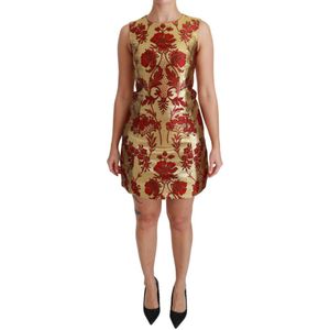 Dolce & Gabbana Goud Rode Lurex Jacquard Midi Slim Jurk Voor Dames - Maat 34