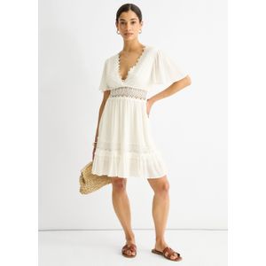 Mini rokjesjurk wit met kanten randje van viscose