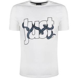 Just Cavalli wit T-shirt met omwikkeld logo met slangenprint