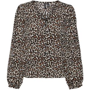 VERO MODA blouse VMNAJA van gerecycled polyester bruin/zwart/ecru