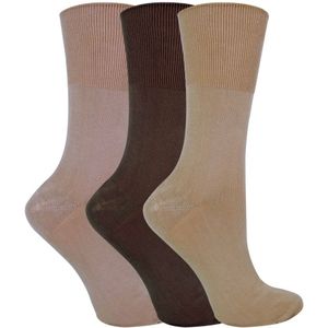 Set van 3 sokken zonder elastiek bamboesokken met wijde bovenkant voor dames - Bruin