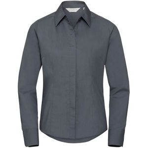 Russell - Poplin Shirt - Konvooi Grijs - Dames Lange Mouwen - Poly-Katoen