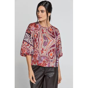 Top - Rood - Bedrukte Top met Bisschopsmouwen - ¾ Lengte