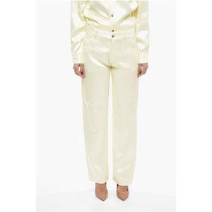 Viscose en zijdemix broek met losse pasvorm in geel