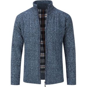 Herenvest met ritssluiting Grof gebreid vest met opstaande kraag voor winterblauw