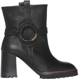 See by Chloé - Hana Leren Laarzen - Zwart - Katoen - Metalen Hardware
