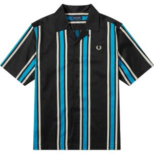 Fred Perry Heren Gestreept Revere Kraag Shirt (Zwart/Blauw)