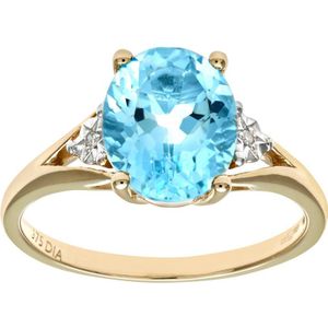 9ct geelgouden ovale blauwe topaas en diamanten ring