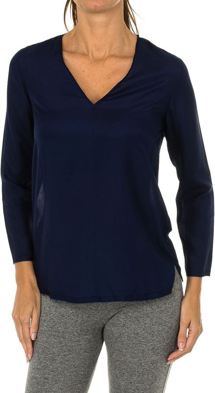 Dames Blouse - Marineblauw - Lange Mouwen - V-hals - Transparant Effect