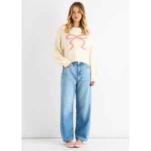 Crème Contrast Strik Kort Gebreide Trui