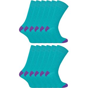 12 Paar Multipack Heren Zwarte Katoenen Sokken | Sock Snob | Ademend Crew Sokken met Verstevigde Hiel en Troffel - Blauwgroen