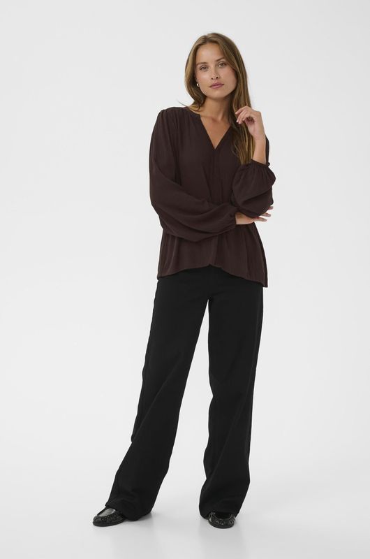 Kaffe - KAStine Amber - Blouse - Donkerbruin - Wijde Pasvorm