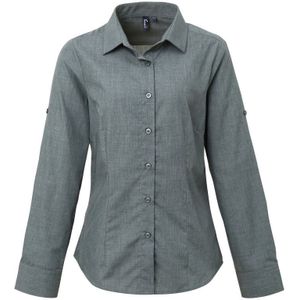 Premier Dames/dames Poplin Cross-Dye Roll Mouwen Lange Mouwen Shirt (Grijze Denim) - Maat XL
