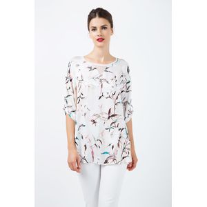 Satijnen Top - Crèmekleurig - Met Print en V-detail