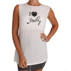 Dolce & Gabbana - Pailletten Tops - Wit - Elegante Mouwloze Top met Kantdetail