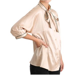 Dolce & Gabbana Dames Zijden Blouse Stropdas Beige