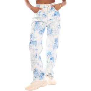 Boss Dames/Dames Cropped Leather Patch Straight Jeans (Wit/blauw)