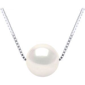 Ketting gekweekte parel Zoetwater Round and White 9-10 mm Venetiaans Chain White Gold