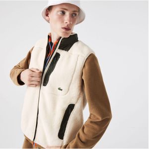 Men's Lacoste Sherpa Fleece Vest In Cream - Maat S