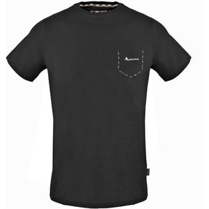 Aquascutum geruit zwart T-shirt met zakafwerking