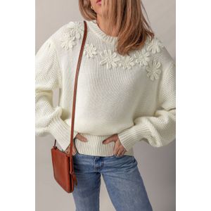 Bloemdetaljer Trui met Ronde Hals