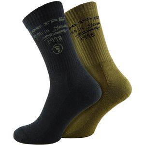 2 Paar Mannen Scribble Crew Sokken | Teen Doeken | Gezellige Geribde Khaki Sokken met Versterkte Teenzone en Hak - Khaki / Zwart