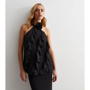 Top met halterhals en ruchesdetail
