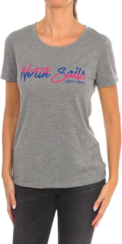 North Sails - Dames T-shirt - Grijs - Katoen - Korte Mouwen - Geribbelde Halslijn