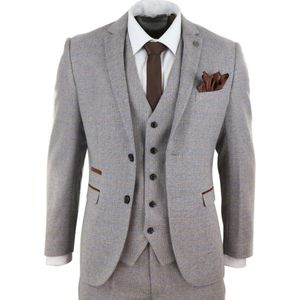 Heren - 3-delig - Crème - Tweed - Geruit - Vintage Retro Pak