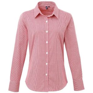 Premier Dames/dames Microcheck Shirt met lange mouwen (Rood/Wit)