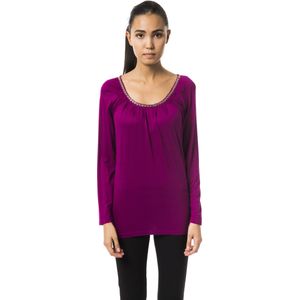 Byblos - Viscose Longsleeve Top - Paars - Open Ronde Hals