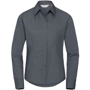 Russell Collectie Dames/Dames Lange Mouwen Poly-Katoen Gemakkelijk Onderhoud Gepaste Poplin Shirt (Konvooi Grijs) - Maat M