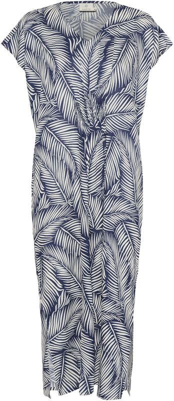 Kaffe - KAVivian - Jurk - Blauw/Wit - 3/4 Lengte - V-hals - Bloemenprint