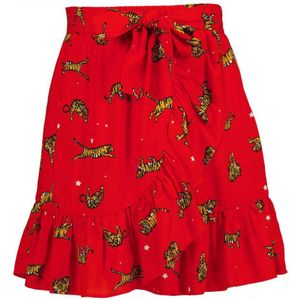 Vingino Rok Met All Over Print En Ruches Rood/bruin - Maat 12J / 152cm