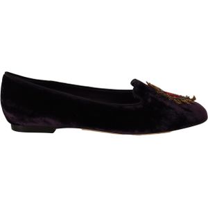 Dolce & Gabbana Dames Paarse Fluwelen DG Hart Instappers Flats Schoenen
