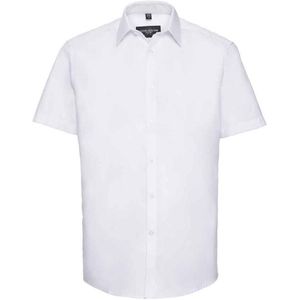 Russell Collection Heren overhemd met visgraatmotief en korte mouwen (Wit)