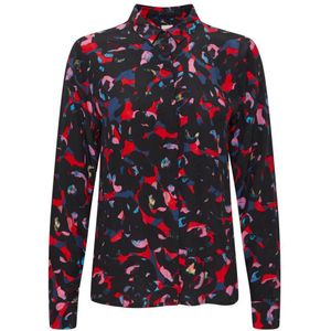 ICHI geweven blouse IHKIMLI met all over print zwart/rood/blauw