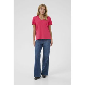 KAFFE - Marin - Dames T-shirt - Blauw en Wit Gestreept - V-hals