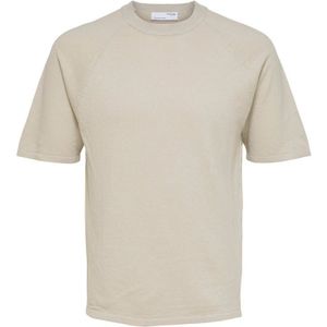 SELECTED HOMME gebreid regular fit T-shirt SLHDANIEL met linnen oatmeal