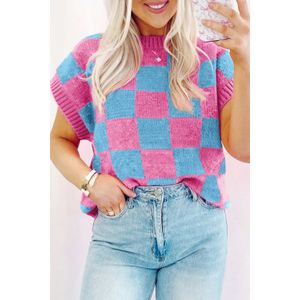 Geruite Gebreide Korte Mouwen Trui