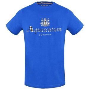 Aquascutum Klassiek Geruit Logo Blauw T-shirt - Maat M