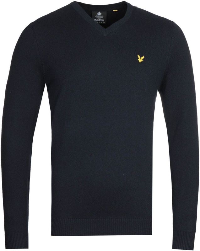 Lyle & Scott V-hals merinokatoen donker marineblauwe trui