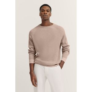 Gebreide Trui - Beige - Met Ribstructuur - Lange Mouwen