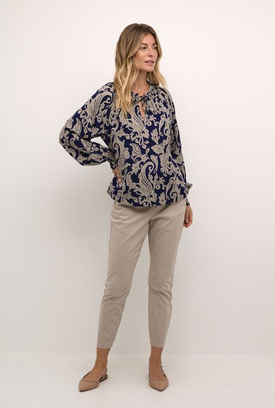 Blouse - Beige - Klassieke Blouse - Lange Mouw - Viscose - Paisley Motief