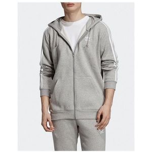 Adidas Originals Three Stripe Zip Through Hoodie In Grijs - Maat XL