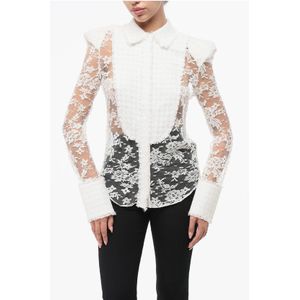 Kanten shirt met schoudervullingen in wit