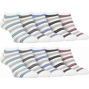 10 Paar Heren Bamboe Trainer Sokken | Farah | Gestreepte Gewatteerde Enkel Sokken - Witte Streep