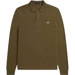 Fred Perry Unisexpoloshirt met lange mouwen, effen voor volwassenen (Kaki Groen)