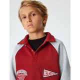 Koton - Sweatshirt - Grijs/Rood - Polokraag - Lange Mouw