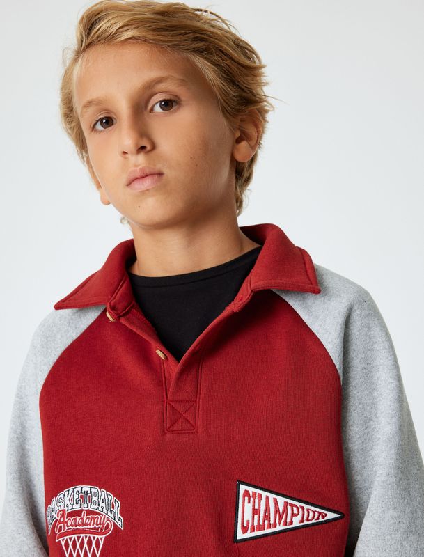 Koton - Sweatshirt - Grijs/Rood - Polokraag - Lange Mouw